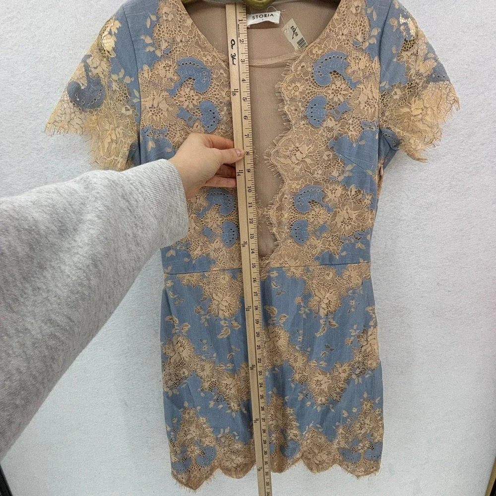 Storia Blue Lace Mini Dress L Romantic Cottagecore Fairy Coquette Feminine - Picture 9 of 11